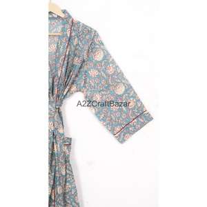 Kimono de Algodón Hecho a Mano con Estampado Floral, Ligero, Transpirable, para Verano e Invierno, Estilo Casual, Largo, para Dormir o para el Baño - Product Image 4
