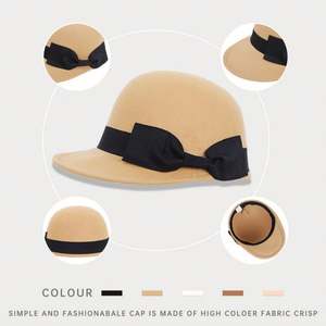 Nouveau chapeau d'équitation automne-hiver pour femme, chapeau en feutre rétro à nœud papillon tendance - Product Image 4