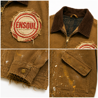 Fabricant Personnalisé OEM Blousons de Travail d'Hiver Homme Style Trucker Toile de Canard Sergé Vieillie avec Éclaboussures de Peinture et Patch Vintage