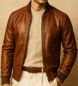 Meilleure Vente – Blouson Bomber en Cuir Premium pour Homme avec Col Montant et Logo Frontal – Hiver, Séchage Rapide et Respirant - Product Image 4