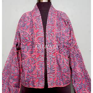 Kimono Kantha Indio Vintage Unisex, Chaqueta de Algodón Estampada Hecha a Mano, Ropa de Dormir Ligera con Botones para Uso en Casa, Invierno, Otoño, Primavera - Product Image 2