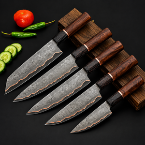 Juego de Cuchillos de Acero de Damasco Hechos a Mano, 5 Piezas, Mango de Madera, Cuchillos de Cocina Profesionales, Hoja de Punta Caída, Cuchillería de Chef - Product Image 3
