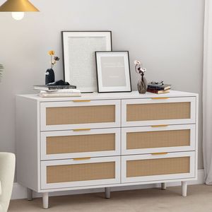 Mobiletto portaoggetti in rattan bianco da 130 cm con 6 cassetti per camera da letto e soggiorno - Stesso SKU W757P174986 - Product Image 2