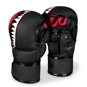 ถุงมือ MMA หนังแท้คุณภาพสูง ปิดด้วยแถบตีนตุ๊กแก สีดำด้าน 7 ออนซ์ สำหรับฝึกซ้อม ต่อสู้ ชกมวย มวยไทย - Product Image 1