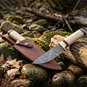 Fournisseur en gros de couteaux de chasse/découpe de viande/de camping haut de gamme en acier Damas avec manche en os et étui en cuir pour les acheteurs des États-Unis et d'Europe - Product Image 4