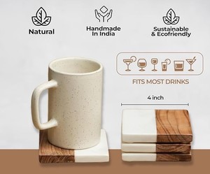 Marblewood Love Brown Coasters Set of 4 Handmade Marble Wood Drink Coasters with Heart Design <b>table</b> Protection for Coffee Tea - Product Image 6