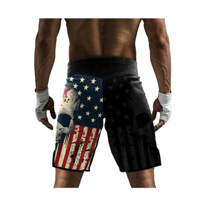 Shorts MMA pour hommes, imprimé drapeau américain et crâne, séchage rapide, polyester, vêtements d'arts martiaux mixtes, coupe régulière, taille adulte - Product Image 4