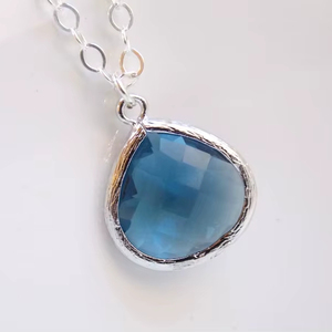 Navy Blue Sapphire Pendant Glass Necklace Wedding Jewelry Bridesmaid Necklace Gift For Women - Product Image 1
