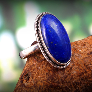 แหวนพลอยลาพิส ลาซูลีธรรมชาติ แหวนเงินแท้ 925 ทำมือ สำหรับเด็กหญิงและสตรี - Product Image 6