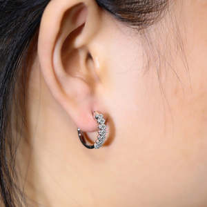 Elegant Double-Row Brilliant Round-Cut Sparkling <b>Small</b> Huggie <b>Earrings</b> S925 <b>Sterling</b> <b>Silver</b> Rhodium Plated White Gold Moissanite - Product Image 3