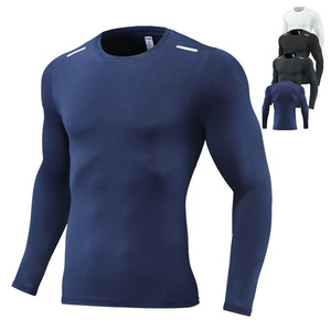Men's Slim Fit Long Sleeve Compression <b>Shirt</b> Solid Color Quick Dry O-Neck Sporty Knitted <b>Polyester</b> <b>T</b>-<b>Shirt</b> Best Price - Product Image 1