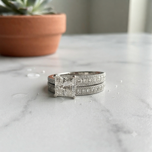925 <b>Silver</b> Classic Style Princess <b>Solitaire</b> Full Eternity Bridal Set Wedding Engagement Moissanite Diamond Luxury Custom <b>Rings</b> - Product Image 3