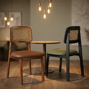 Wooden Modern Wooden Restaurant <b>Chairs</b> with <b>Cane</b> Backrest Padded Seat for Cafe Living Room Kitchen and Home Use - Product Image 3