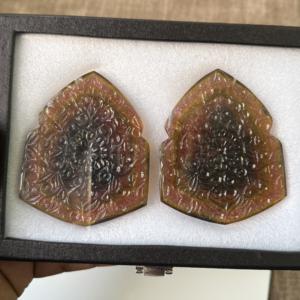 Colgante de mandala floral tallado a mano con turmalina multicolor natural, piedra preciosa suelta tallada en turmalina para la fabricación de joyería al por mayor. - Product Image 2