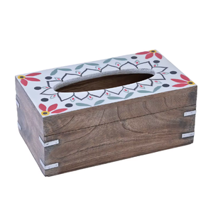 Boîte à mouchoirs en bois à motifs vintage avec design or et rouge, pratique pour la maison et le bureau - Product Image 5