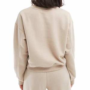 Sweat-shirt unisexe personnalisé OEM, beige, décontracté, coupe ample, col rond, épaules tombantes, 100% coton, brodé, hiver - Product Image 2