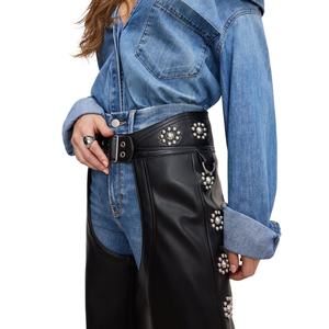 Cuissardes classiques noires en cuir respirant et écologique pour femmes, haute visibilité, avec poche latérale, pour l'équitation et la course à moto - Product Image 4