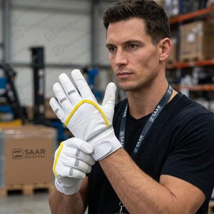 Guantes de Bateo Ambidiestros de Cuero Blanco Sólido, Duraderos, Ligeros y Cómodos, para Hombre/Mujer, Profesionales, para Béisbol - Product Image 2
