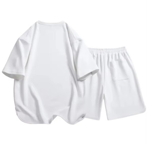 High Quality Men's Casual Summer T-Shirt Twin Shorts <b>Set</b> Plus Size Polyester Cotton Breathable <b>Knitted</b> Fleece Fabric - Product Image 1