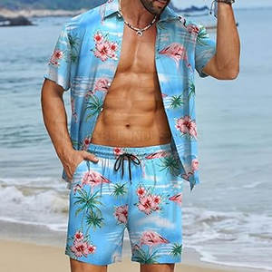 Ensemble décontracté deux pièces pour homme : chemise et short pour les vacances à la plage, grande taille, léger - Product Image 2