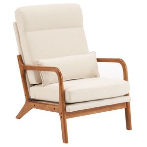 Poltrona Relax da Interno in Legno Massello con Schienale Alto, Struttura in Ferro e Meccanismo Reclinabile Manuale in Lino, Colore Bianco Sporco, per Soggiorno - Product Image 5