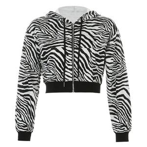 Femmes Personnalisé Imprimé Crop Top À Capuche Zip Up Manches Longues Sweat À Capuche Zipper up Recadrée Hoodie - Product Image 1