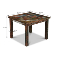 Table à manger DIVADI Java Patchwork KD, pieds carrés, bois de bateau recyclé, design durable, écologique, pour intérieur et extérieur