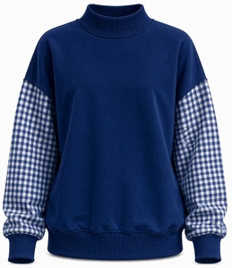 <b>Checkered</b> Sleeve Pullover High Neck Casual Sweatshirt Long Sleeve Loose Fit <b>Top</b> Stylish Everyday Fashion Wear - Product Image 5