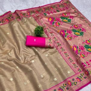 Sari Paithani traditionnel de qualité supérieure avec bordure tissée contrastée et pallu lourd en Mina Jari, prix de gros par Royal Export - Product Image 5