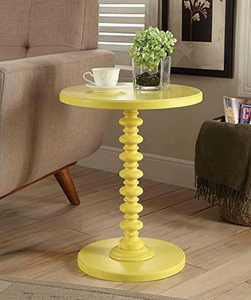Mesa auxiliar redonda moderna con pedestal esculpido duradero Base de madera Mesa de acento amarillo para sala de estar Dormitorio Decoración de oficina - Product Image 1