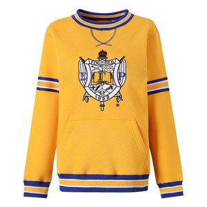 Sweat-shirt à col rond en chenille avec crête Sigma Gamma Rho pour femme, doré et bleu, avec poche raglan, pull de sororité - Product Image 1
