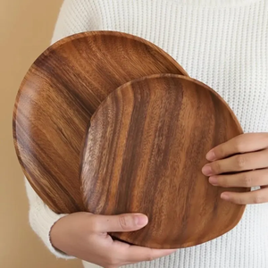 Assiette de service ronde en bois naturel – Assiette durable pour desserts et collations – Vaisselle de cuisine rustique – Décoration rétro écologique pour la maison - Product Image 6