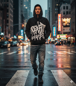 Sweat à capuche Rex Fit Sports pour homme, imprimé à pois noirs, coupe classique, streetwear, avec logo sur le devant et poche intégrée - Product Image 2