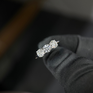 Lab Grown Round Diamond Three <b>Stone</b> Ring 0.50 Ct Each 3 Stones 14K Gold IGI Certified Engagement Wedding Jewelry - Product Image 1