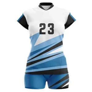 Ensemble d'uniformes de volley-ball unisexes personnalisés, 100% polyester, maillot sublimé, shorts à taille élastique, respirant, col en V, vêtements de sport en mesh - Product Image 1
