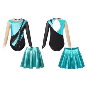 Traje de Danza Latina para Niñas de 6 a 14 Años, Leotardo de Gimnasia con Falda Metálica para Danza, Patinaje Artístico y Entrenamiento - Product Image 2