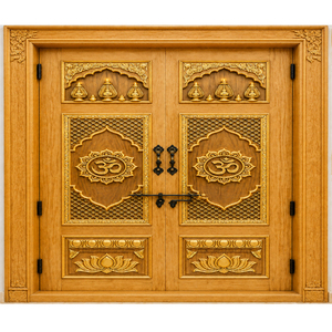 Custom Made Puja Room Entrance Traditional Hindu Pooja <b>Mandir</b> Wooden Door Design Rajwadi Hand-Carved Pooja Ghar Double Door - Product Image 1