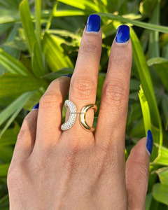 Anillo Abierto de Estilo Étnico para Mujer, con Diamantes Pavé, Bañado en Rodio, Oro 10K 14K 18K, Plata 925 935, Joyería de Boda - Product Image 1