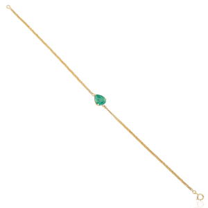 Pulsera de Oro Amarillo de 14K con Diseño Sencillo y Moderno, Eslabones Cubanos, Esmeralda en Forma de Pera, Piedra Única, para Uso Diario, Joyería Apilable - Product Image 5