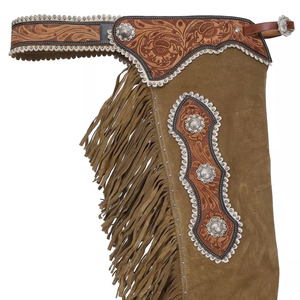 Pantalones de montar a caballo de cuero completo con estampado animal elegante, de piel de vaca auténtica y gamuza, con flecos de color sólido, estilo western. - Product Image 5