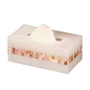 Caja de pañuelos rectangular de alta gama con incrustaciones de nácar y madera hecha a mano para decoración del hogar - Product Image 5