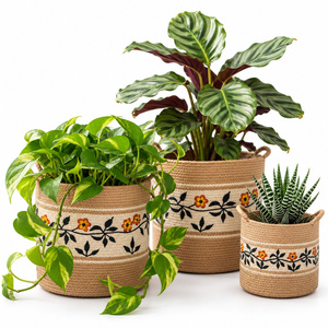 Bohemian Woven Jute Eco-Friendly Lightweight <b>Plant</b> <b>Basket</b> Set of 3 with Irregularity Pattern Handmade Planter for Home Indoor - Product Image 1