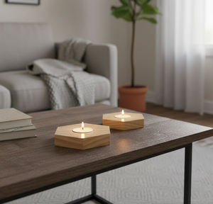 Universal Art Creation Natural Wooden Handmade Hexagon Tealight Candle Holder Block for Easter Christmas Parties Winter Home - Product Image 1