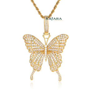 Colgante de Mariposa de Plata 925 con Baño de Oro de 18K y Rodio, con Moissanita, Estilo Hip Hop, Unisex, Joyería de Lujo para Uso Diario - Product Image 2