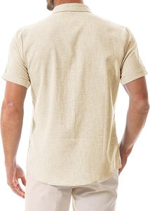 Chemise en coton et lin pour hommes, manches courtes, décontractée, pour l'été et la plage - Product Image 2