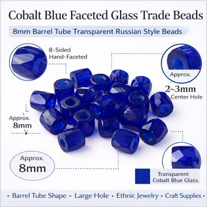 Perles de verre facettées bleu cobalt 8 mm, tube cylindrique transparent, style russe, pour la fabrication de bijoux, fournitures en boîte - Product Image 6