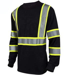 High Visibility Safety Shirt Class 2 ANSI Reflective <b>Long</b> <b>Sleeve</b> Black with Yellow and Silver Stripes 2026 - Product Image 1