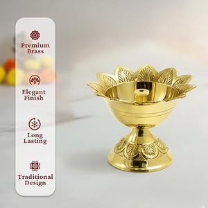 Ensemble de 3 lampes à huile en laiton faites à la main, style lotus, décoratives traditionnelles indiennes, pour la maison - Product Image 5