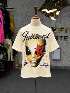 Camiseta Personalizada con Estampado Gráfico Extra Grande para Hombre, Algodón, Estilo Urbano, Estampado Alien Vintage, Cuello Redondo, Fabricante OEM - Product Image 6