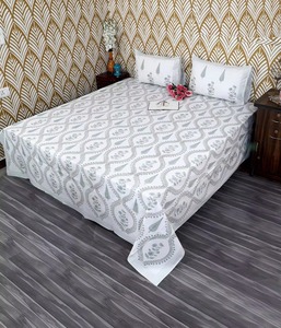 Drap de lit en coton indien à motifs floraux, imprimé à la main, style bohème de Jaipur, drap plat fait main, taille King, décoration intérieure - Product Image 4